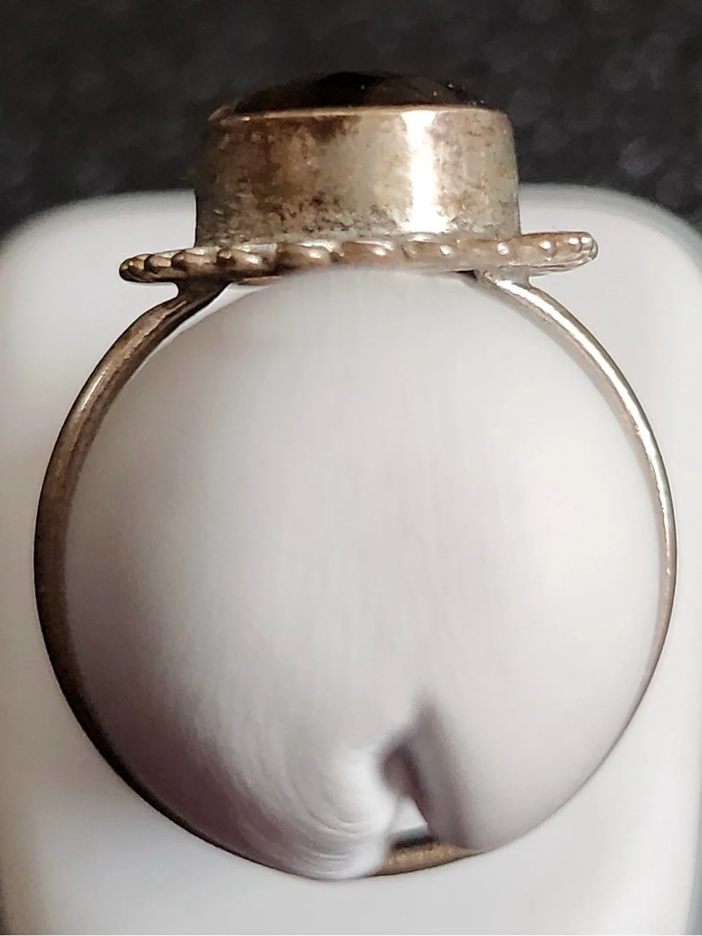 Smoky Quartz Oval Costume Silvertone Ring Elegant Dark Brown Gemstone Size 9.75
